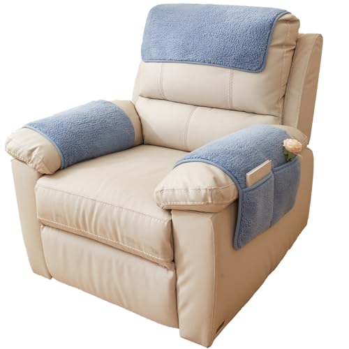 QSZTJJ Sofa Armlehnenbezüge, Sesselschoner Sesselauflage, Fernsehsessel Schutzbezug Anti-Rutsch, Sesselauflage mit Armlehnen und Taschen für Zuhause mit Kindern und Haustieren Hund (Blau,3 Sitzer) von QSZTJJ