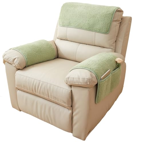 QSZTJJ Sofa Armlehnenbezüge, Sesselschoner Sesselauflage, Fernsehsessel Schutzbezug Anti-Rutsch, Sesselauflage mit Armlehnen und Taschen für Zuhause mit Kindern und Haustieren Hund (Grün,3 Sitzer) von QSZTJJ