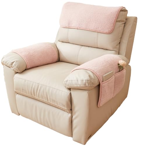 QSZTJJ Sofa Armlehnenbezüge, Sesselschoner Sesselauflage, Fernsehsessel Schutzbezug Anti-Rutsch, Sesselauflage mit Armlehnen und Taschen für Zuhause mit Kindern und Haustieren Hund (Rosa,1 Sitzer) von QSZTJJ