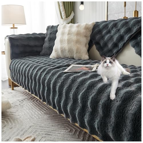 QSZTJJ Weiche Plüsch Sofabezug Waschbar,Neue rutschfeste Sofa überzug 1 2 3 4 Sitzer Couch überzug für Sektionssofa, L Form Sofaüberwurfe, Ultra Weicher Sofaschoner (Schwarz,110×180cm) von QSZTJJ