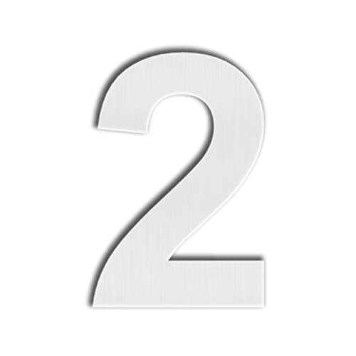 QT Moderne Hausnummer - Groß 20.3 Zentimeter - Gebürsteter Edelstahl (Nummer 2 Zwei), Schwimmendes Aussehen, Einfache Installation und aus massivem hergestellt 304 von QT Home Decor