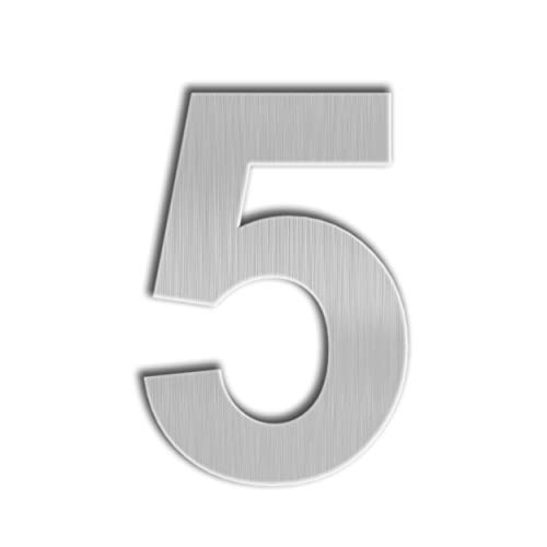 QT Moderne Hausnummer - Groß 20.3 Zentimeter - Gebürsteter Edelstahl (Nummer 5 Fünf), Schwimmendes Aussehen, Einfache Installation und aus massivem hergestellt 304 von QT Home Decor