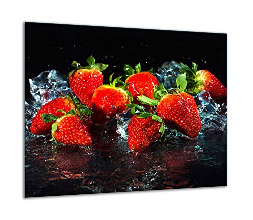 QTA | Herdabdeckplatte 60x52 Einteilig Glas Elektroherd Induktion Herdschutz Spritzschutz Glasplatte Schneidebrett Erdbeeren von QTA
