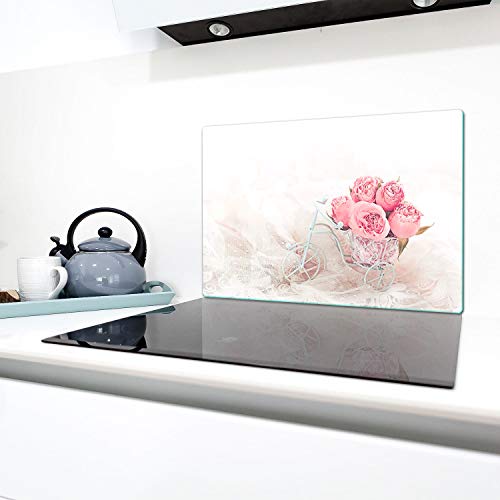 QTA | Herdabdeckplatten 80x52cm Ceranfeld Abdeckung Glas Spritzschutz Abdeckplatte Glasplatte Herd Ceranfeldabdeckung Blume Rose von QTA