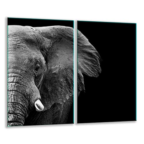 QTA | Herdabdeckplatten Set 2x30x52 cm Ceranfeld Abdeckung Glas Spritzschutz Abdeckplatte Glasplatte Herd Ceranfeldabdeckung Schwarz Elefant von QTA