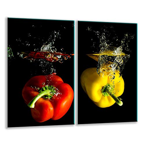 QTA | Herdabdeckplatten Set 2x30x52 cm Ceranfeld Abdeckung Glas Spritzschutz Abdeckplatte Glasplatte Herd Ceranfeldabdeckung Schwarz Rot Paprika QTA | Herdabdeckplatten Set 2x30x52 cm Ceranfeld Abdeckung Glas Spritzschutz Abdeckplatte Glasplatte Herd Ceranfeldabdeckung Schwarz Rot Paprika von Mcties