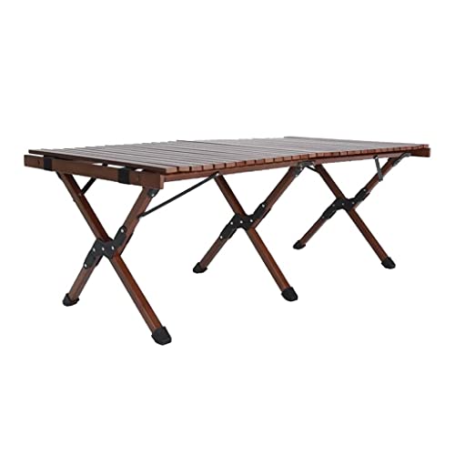 QTANZIQI Outdoor-Camping-Picknick-Holzschreibtisch, zusammenklappbarer Eierrollentisch, Walnuss, tragbar, faltbar, selbstfahrender Tourtisch (Farbe: Schwarznussfarbe, Größe: 122 x 60 x 43 cm) Silk von QTANZIQI
