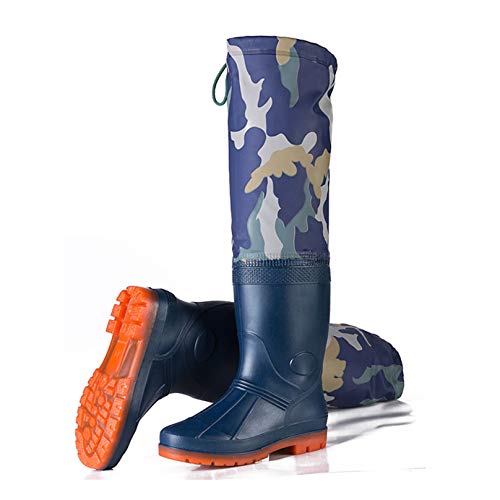 QTDZ Angeln Stiefel 60cm Super Höhe Leichte wasserdichte Gummi Stiefel Herren Damen PVC/Nylon Tragbar Watstiefel Jagdstiefel Unisex Mehrzweck VerDicket Watthosen Schuhe,Blau,39 EU von QTDZ