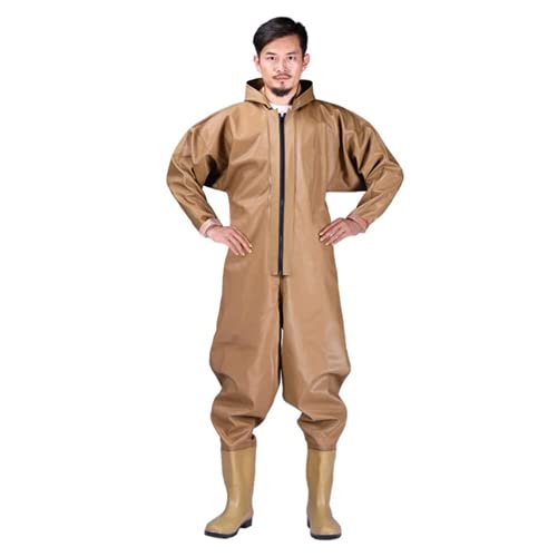 QTDZ Ganze Körper Waten Hosen mit Kapuze Overalls Angeln Kleidung Anti-Tragen wasserdichte Jagd Waders Hosen 37-47 Gummi Stiefel Männer Frauen Anglerhose,A,42 EU von QTDZ