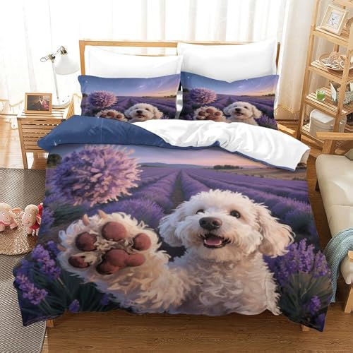 QTIVARLEN Bichon Frise Bettbezug Bettwäsche Kinderbettwäsche Reißverschluss Mit Kissenbezug Betten Set Für Jugendliche Kinder Schlafzimmer Super King（260x220cm） von QTIVARLEN