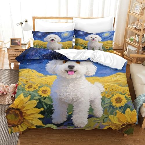 QTIVARLEN Bichon Frise Bettbezug Bettwäsche Kinderbettwäsche-Set Reißverschluss Mit Kissenbezug Betten Set Für Jugendliche Kinder Schlafzimmer Super King（260x220cm） von QTIVARLEN
