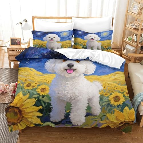 QTIVARLEN Bichon Frise Bettbezug Set Bettwäsche Set Kinderbettwäsche Reißverschluss Mit Kissenbezug Betten Set Für Jugendliche Kinder Schlafzimmer King（220x240cm） von QTIVARLEN