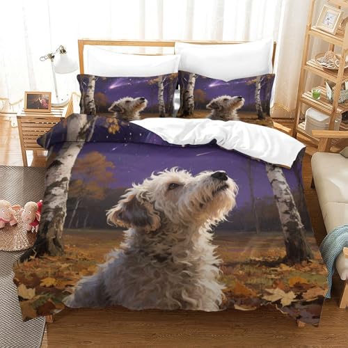 QTIVARLEN Bichon Frise Bettbezug Set Bettwäsche Set Kinderbettwäsche-Set Reißverschluss Mit Kissenbezug Betten Set Für Jugendliche Kinder Schlafzimmer Double（200x200cm） von QTIVARLEN