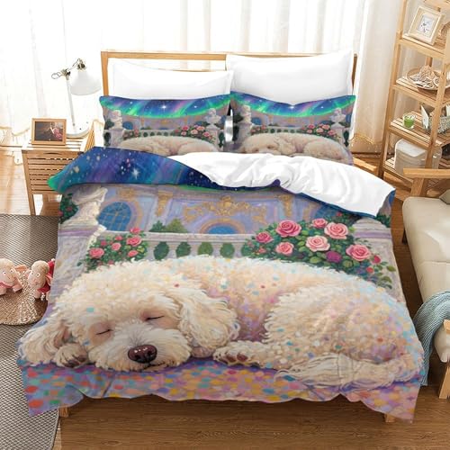 QTIVARLEN Bichon Frise Bettbezug Set Bettwäsche Set Kinderbettwäsche-Set Reißverschluss Mit Kissenbezug Betten Set Für Jugendliche Kinder Schlafzimmer King（220x240cm） von QTIVARLEN