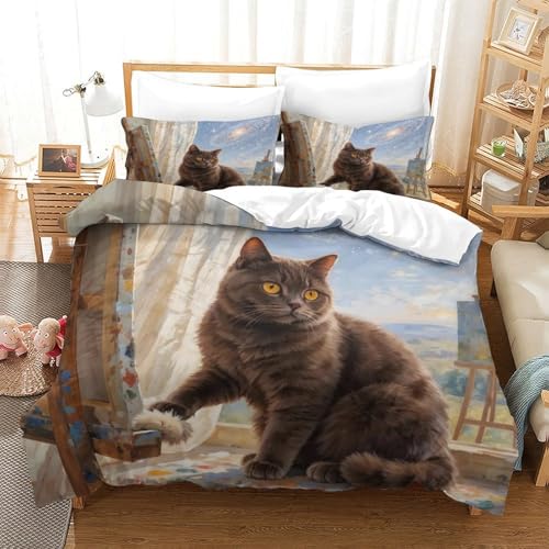 QTIVARLEN Britische Kurzhaare Bettbezug Bettwäsche Kinderbettwäsche Reißverschluss Mit Kissenbezügen Betten Set Für Jungen Und Mädchen, Kinder Single（140x200cm） von QTIVARLEN