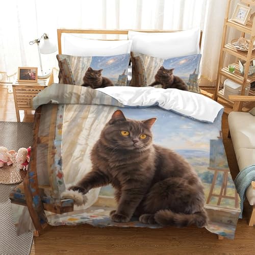 QTIVARLEN Britische Kurzhaare Bettbezug Bettwäsche-Sets Kinderbettwäsche-Set Reißverschluss Mit Kissenbezügen Betten Set Für Jungen Und Mädchen, Kinder Double（200x200cm） von QTIVARLEN