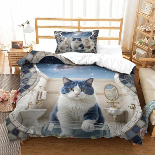 QTIVARLEN Britische Kurzhaare Bettbezug Set Bettwäsche-Sets Kinderbettwäsche Reißverschluss Mit Kissenbezug Betten Set Für Jugendliche Kinder Schlafzimmer Single（135x200cm） von QTIVARLEN