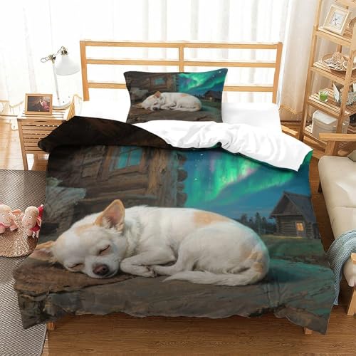 QTIVARLEN Chihuahua Bettbezug Bettwäsche Set Kinderbettwäsche Reißverschluss Mit Kissenbezügen Betten Set Für Jungen Und Mädchen, Kinder Single（135x200cm） von QTIVARLEN