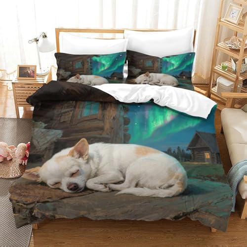 QTIVARLEN Chihuahua Bettbezug Bettwäsche Set Kinderbettwäsche-Set Reißverschluss Mit Kissenbezug Betten Set Für Jugendliche Kinder Schlafzimmer Super King（260x220cm） von QTIVARLEN