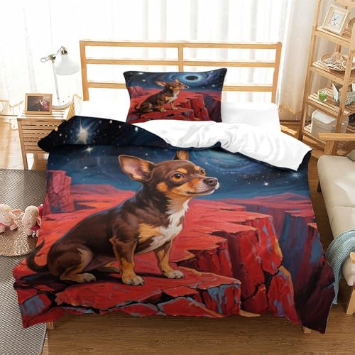 QTIVARLEN Chihuahua Bettbezug Set Bettwäsche-Sets Kinderbettwäsche Reißverschluss Mit Kissenbezug Betten Set Für Jugendliche Kinder Schlafzimmer Single（135x200cm） von QTIVARLEN
