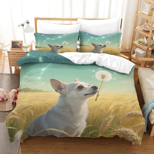 QTIVARLEN Chihuahua Bettbezug Set Bettwäsche-Sets Kinderbettwäsche-Set Reißverschluss Mit Kissenbezügen Betten Set Für Jugendliche Kinder Schlafzimmer Super King（260x220cm） von QTIVARLEN