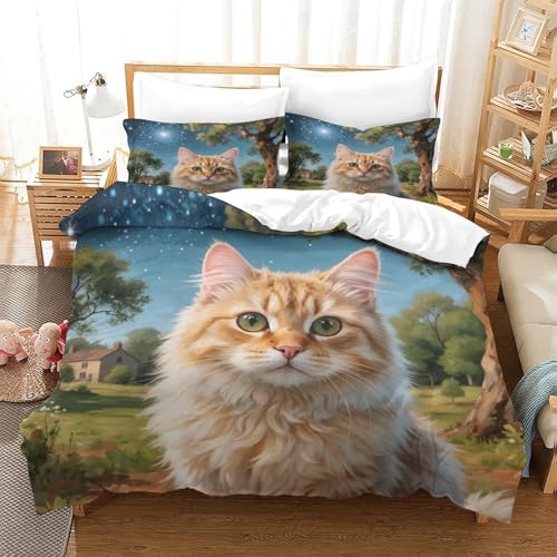 QTIVARLEN Chinchilla Katze Bettbezug Bettwäsche Set Kinderbettwäsche Reißverschluss Mit Kissenbezügen Betten Set Für Jugendliche Kinder Schlafzimmer Double（200x200cm） von QTIVARLEN