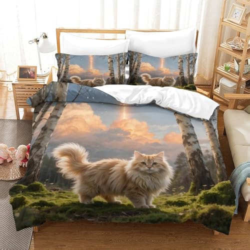 QTIVARLEN Chinchilla Katze Bettbezug Bettwäsche Set Kinderbettwäsche Reißverschluss Mit Kissenbezug Betten Set Für Jugendliche Kinder Schlafzimmer Super King（260x220cm） von QTIVARLEN