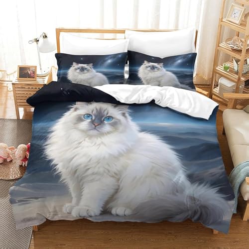 QTIVARLEN Chinchilla Katze Bettbezug Set Bettwäsche Kinderbettwäsche Reißverschluss Mit Kissenbezügen Betten Set Für Jungen Und Mädchen, Kinder King（220x240cm） von QTIVARLEN