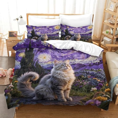 QTIVARLEN Chinchilla Katze Bettbezug Set Bettwäsche Kinderbettwäsche-Set Reißverschluss Mit Kissenbezug Betten Set Für Jungen Und Mädchen, Kinder Single（140x200cm） von QTIVARLEN