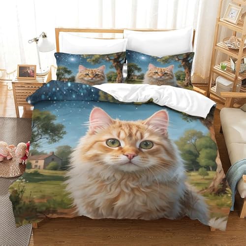 QTIVARLEN Chinchilla Katze Bettbezug Set Bettwäsche Set Kinderbettwäsche Reißverschluss Mit Kissenbezug Betten Set Für Jugendliche Kinder Schlafzimmer Single（140x200cm） von QTIVARLEN