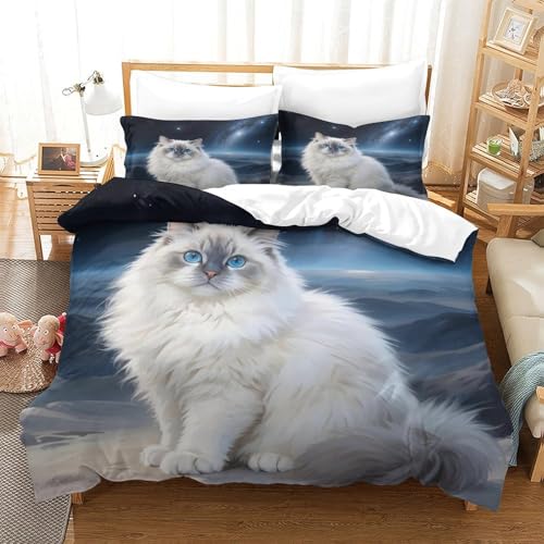 QTIVARLEN Chinchilla Katze Bettbezug Set Bettwäsche Set Kinderbettwäsche-Set Reißverschluss Mit Kissenbezügen Betten Set Für Jugendliche Kinder Schlafzimmer Super King（260x220cm） von QTIVARLEN