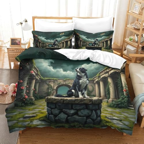 QTIVARLEN Der Border Collie Bettbezug Set Bettwäsche Kinderbettwäsche-Set Reißverschluss Mit Kissenbezug Betten Set Für Jungen Und Mädchen, Kinder Super King（260x220cm） von QTIVARLEN