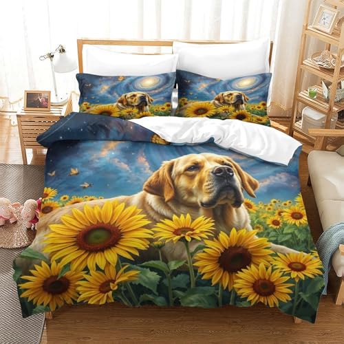 QTIVARLEN Der Labrador Retriever Bettbezug Bettwäsche Kinderbettwäsche-Set Reißverschluss Mit Kissenbezug Betten Set Für Jungen Und Mädchen, Kinder Super King（260x220cm） von QTIVARLEN