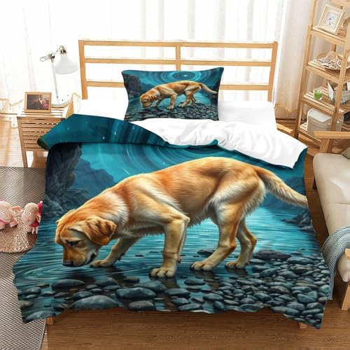 QTIVARLEN Der Labrador Retriever Bettbezug Bettwäsche-Sets Kinderbettwäsche Reißverschluss Mit Kissenbezügen Betten Set Für Jungen Und Mädchen, Kinder Single（135x200cm） von QTIVARLEN