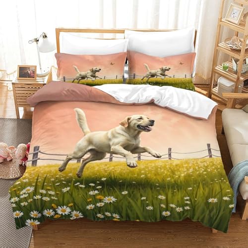 QTIVARLEN Der Labrador Retriever Bettbezug Bettwäsche-Sets Kinderbettwäsche Reißverschluss Mit Kissenbezügen Betten Set Für Jungen Und Mädchen, Kinder Super King（260x220cm） von QTIVARLEN