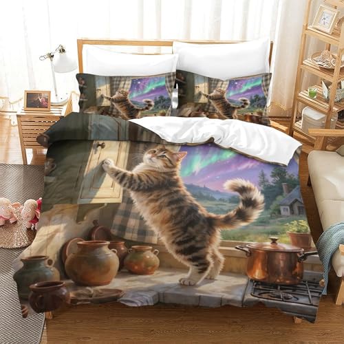 QTIVARLEN Garfield Bettbezug Set Bettwäsche Kinderbettwäsche-Set Reißverschluss Mit Kissenbezug Betten Set Für Jugendliche Kinder Schlafzimmer Super King（260x220cm） von QTIVARLEN