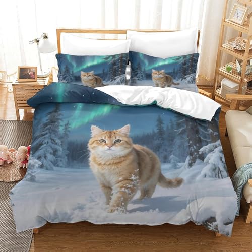 QTIVARLEN Golden Gradient Katze Bettbezug Bettwäsche-Sets Kinderbettwäsche Reißverschluss Mit Kissenbezügen Betten Set Für Jugendliche Kinder Schlafzimmer Super King（260x220cm） von QTIVARLEN