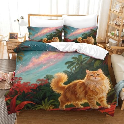 QTIVARLEN Golden Gradient Katze Bettbezug Bettwäsche-Sets Kinderbettwäsche Reißverschluss Mit Kissenbezug Betten Set Für Jungen Und Mädchen, Kinder King（220x240cm） von QTIVARLEN