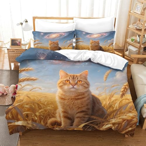 QTIVARLEN Golden Gradient Katze Bettbezug Set Bettwäsche Set Kinderbettwäsche Reißverschluss Mit Kissenbezug Betten Set Für Jugendliche Kinder Schlafzimmer Super King（260x220cm） von QTIVARLEN