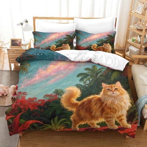 QTIVARLEN Golden Gradient Katze Bettbezug Set Bettwäsche-Sets Kinderbettwäsche-Set Reißverschluss Mit Kissenbezügen Betten Set Für Jugendliche Kinder Schlafzimmer Super King（260x220cm） von QTIVARLEN