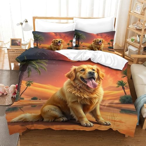 QTIVARLEN Goldener Retriever Bettbezug Bettwäsche Kinderbettwäsche Reißverschluss Mit Kissenbezügen Betten Set Für Jungen Und Mädchen, Kinder Double（200x200cm） von QTIVARLEN