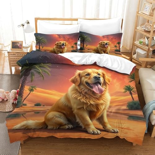QTIVARLEN Goldener Retriever Bettbezug Bettwäsche Kinderbettwäsche Reißverschluss Mit Kissenbezug Betten Set Für Jugendliche Kinder Schlafzimmer Super King（260x220cm） von QTIVARLEN