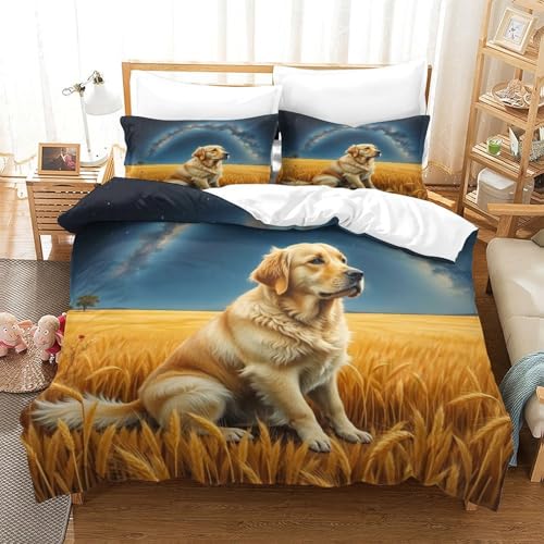 QTIVARLEN Goldener Retriever Bettbezug Bettwäsche-Sets Kinderbettwäsche Reißverschluss Mit Kissenbezug Betten Set Für Jugendliche Kinder Schlafzimmer Super King（260x220cm） von QTIVARLEN