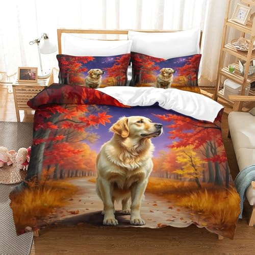 QTIVARLEN Goldener Retriever Bettbezug Set Bettwäsche-Sets Kinderbettwäsche Reißverschluss Mit Kissenbezug Betten Set Für Jugendliche Kinder Schlafzimmer Double（200x200cm） von QTIVARLEN