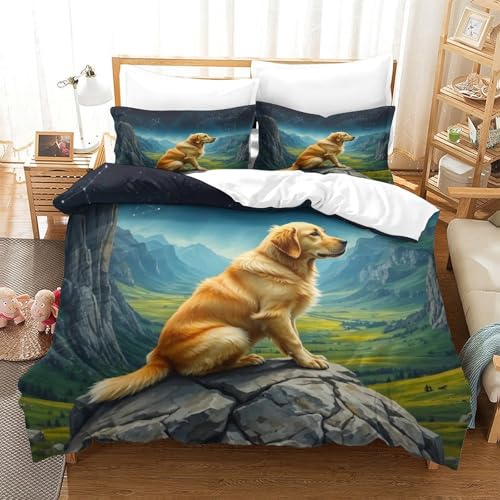 QTIVARLEN Goldener Retriever Bettbezug Set Bettwäsche-Sets Kinderbettwäsche-Set Reißverschluss Mit Kissenbezügen Betten Set Für Jugendliche Kinder Schlafzimmer Super King（260x220cm） von QTIVARLEN
