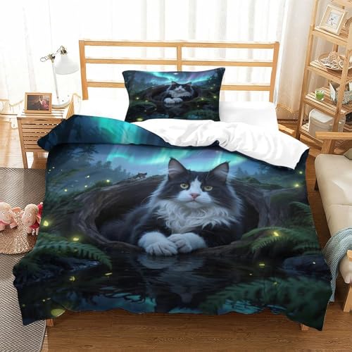 QTIVARLEN Maine Coon Bettbezug Bettwäsche-Sets Kinderbettwäsche Reißverschluss Mit Kissenbezug Betten Set Für Jungen Und Mädchen, Kinder Single（135x200cm） von QTIVARLEN