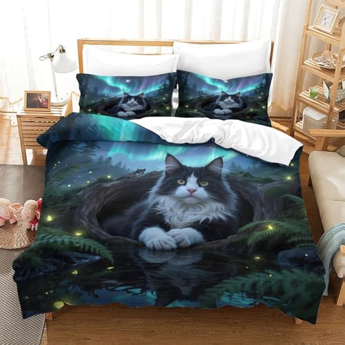 QTIVARLEN Maine Coon Bettbezug Bettwäsche-Sets Kinderbettwäsche-Set Reißverschluss Mit Kissenbezügen Betten Set Für Jugendliche Kinder Schlafzimmer Super King（260x220cm） von QTIVARLEN