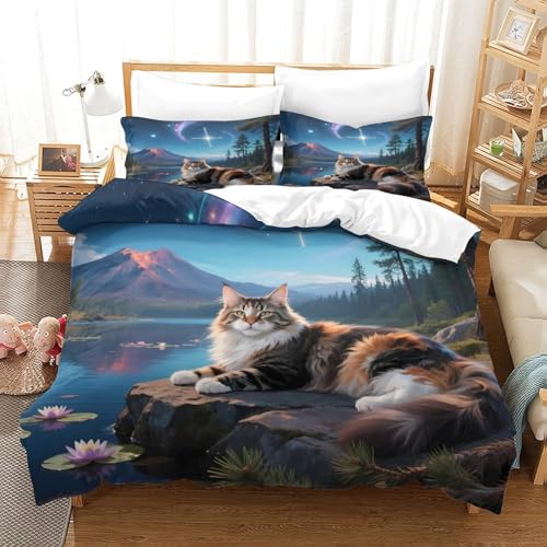 QTIVARLEN Maine Coon Bettbezug Bettwäsche-Sets Kinderbettwäsche-Set Reißverschluss Mit Kissenbezügen Betten Set Für Jugendliche Kinder Schlafzimmer Super King（260x220cm） von QTIVARLEN