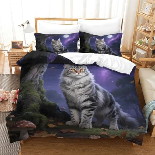 QTIVARLEN Maine Coon Bettbezug Bettwäsche-Sets Kinderbettwäsche-Set Reißverschluss Mit Kissenbezug Betten Set Für Jungen Und Mädchen, Kinder Single（140x200cm） von QTIVARLEN