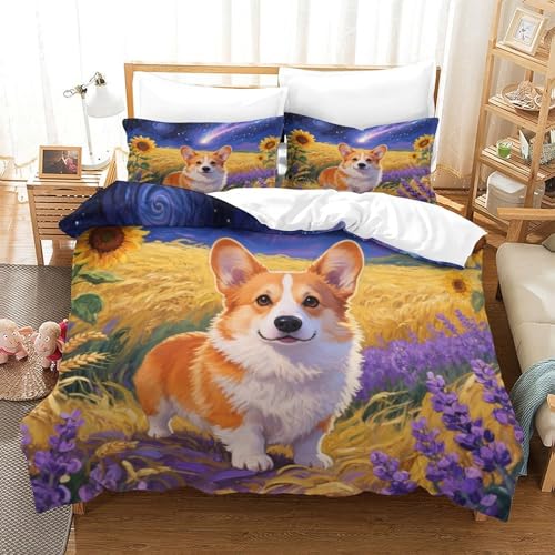 QTIVARLEN Pembroke Walisischer Corgi Bettbezug Bettwäsche Kinderbettwäsche Reißverschluss Mit Kissenbezug Betten Set Für Jungen Und Mädchen, Kinder Single（140x200cm） von QTIVARLEN